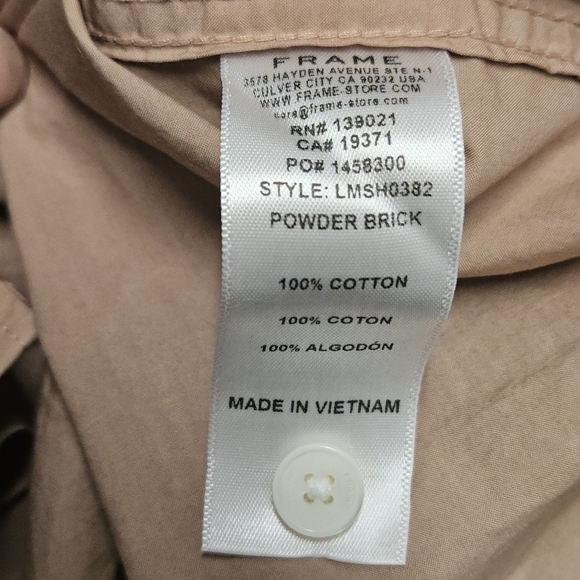 125 FRAME MEN'S BUTTON FRONT CAMP COLLAR SHIRT IN POWDER BRICK  SIZE XL - Picture 4 of 4